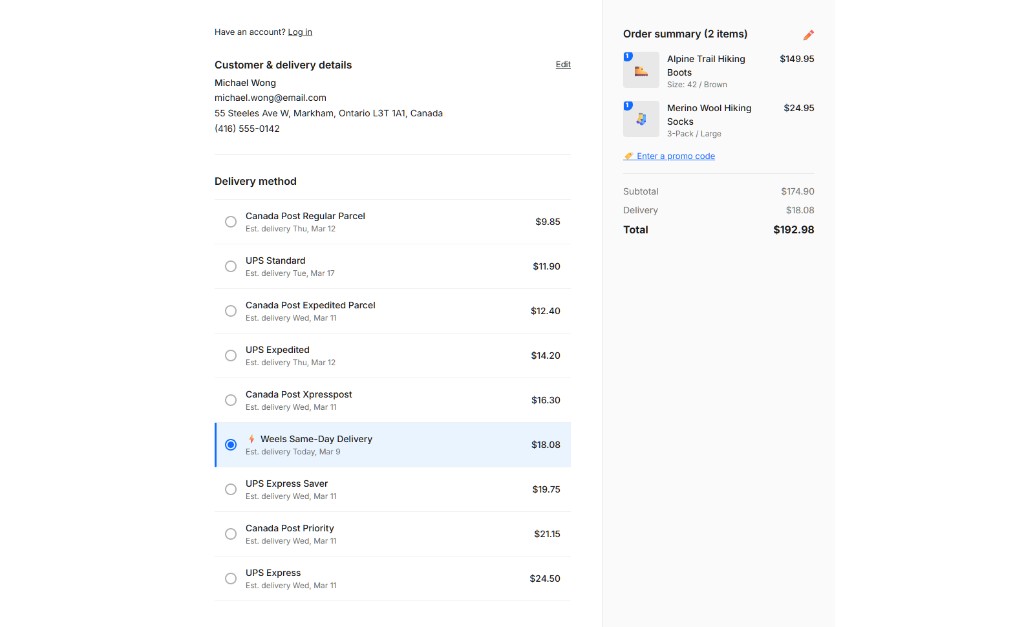 Wix Checkout — Weels Shipping