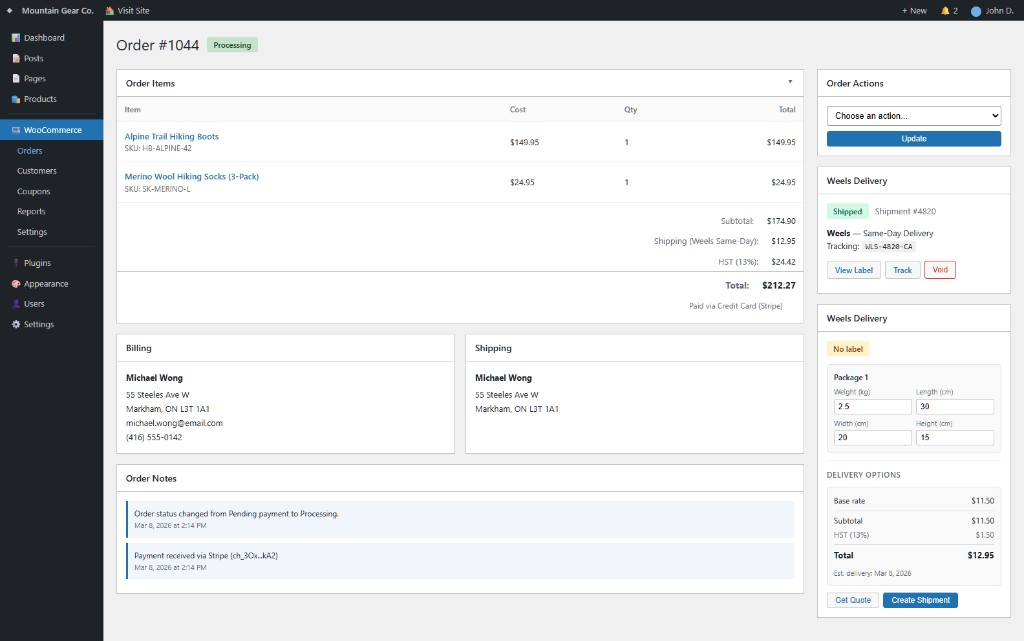 WooCommerce Order Page — Weels Meta Box